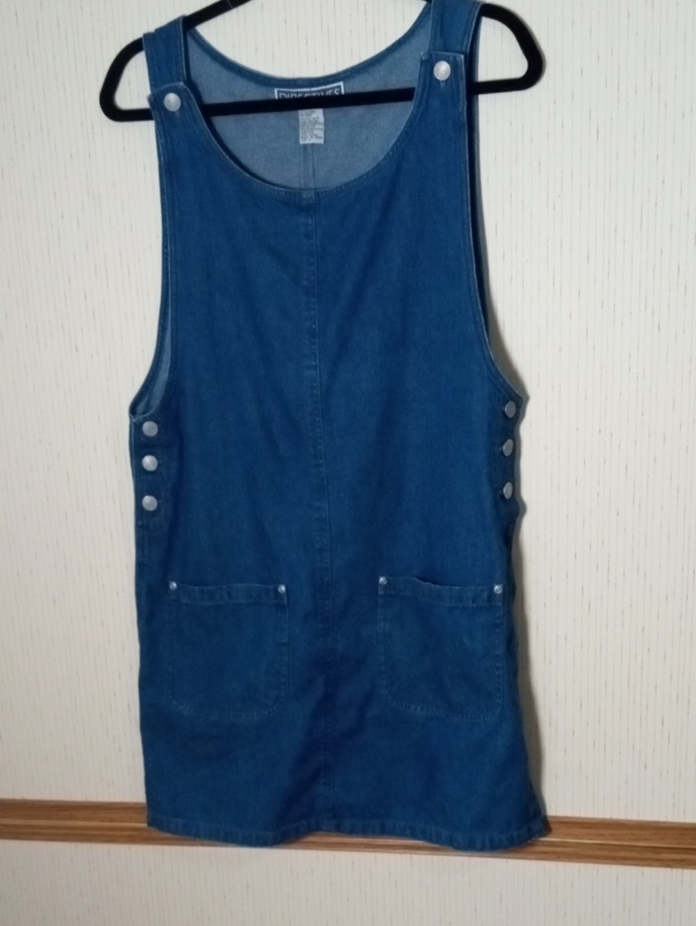 Denim Pinafore Dress with Front Pockets - Deep Blue